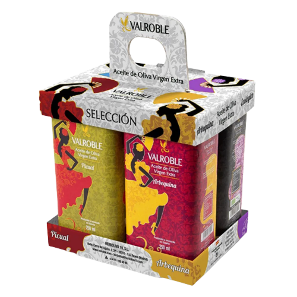 Pack de latas Valroble: Picual, Arbequina, Fusión y Ecológico.